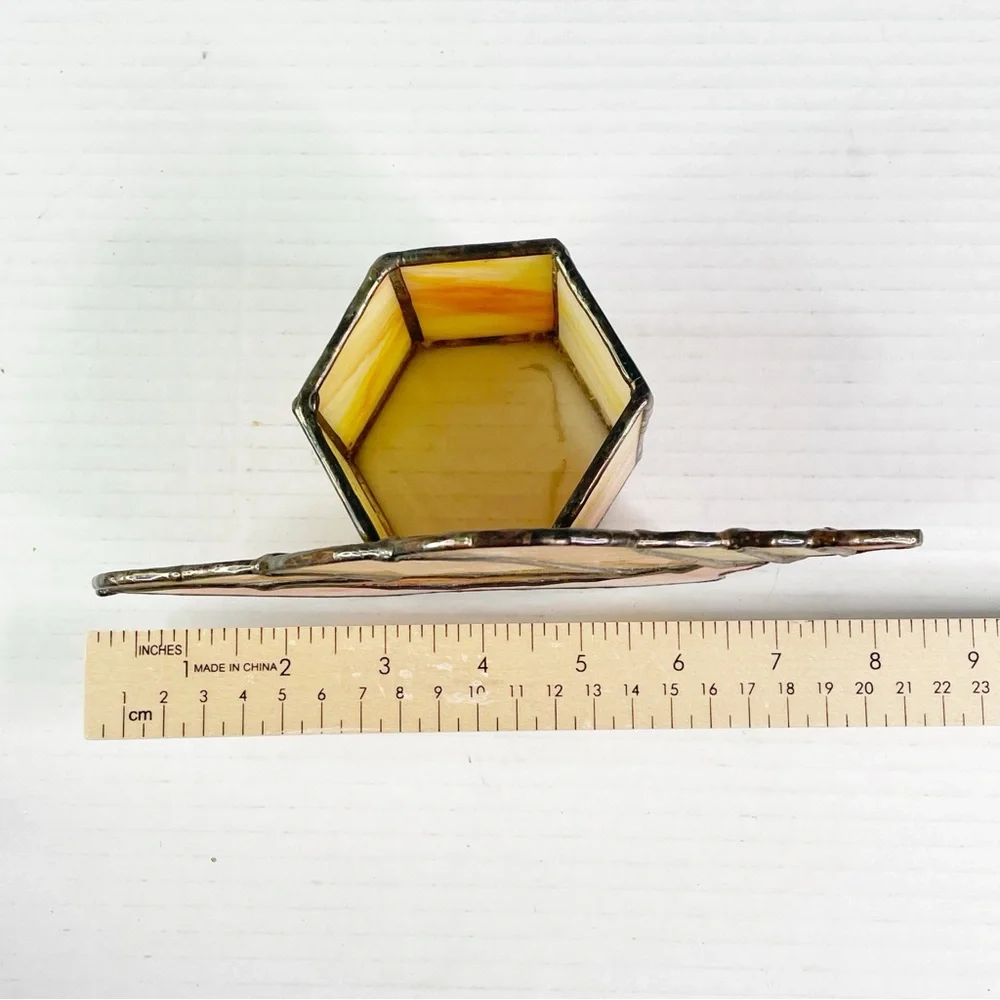 Vintage Stained Glass Candle Votive Holder Conch Seashell Tiffany Style Beachy - Picture 7 of 8